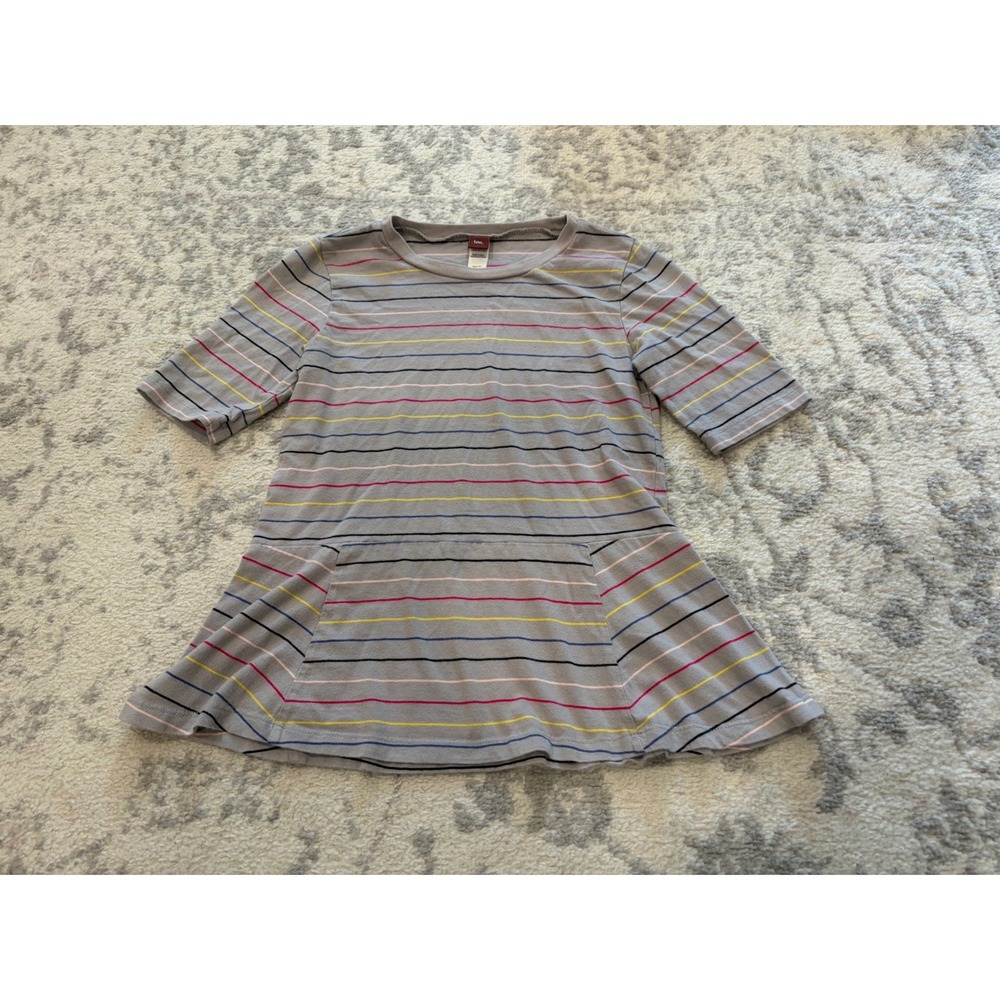 Tea Collection Girls Size 10 Gray Multicolor Striped Peplum Short Sleeve Top